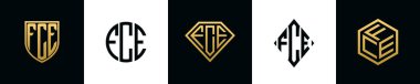 İlk harfler FCE logosu Bundle dizayn ediyor. Bu koleksiyon kalkan, yuvarlak, elmas, dikdörtgen ve altıgen stil logoyla birleştirilmiştir. Vektör şablonu