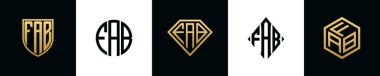 İlk harfler FAB logosu Bundle dizayn eder. Bu koleksiyon kalkan, yuvarlak, elmas, dikdörtgen ve altıgen stil logoyla birleştirilmiştir. Vektör şablonu