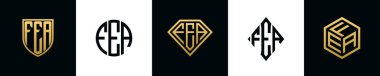 İlk harfler FEA logosu Bundle dizayn ediyor. Bu koleksiyon kalkan, yuvarlak, elmas, dikdörtgen ve altıgen stil logoyla birleştirilmiştir. Vektör şablonu
