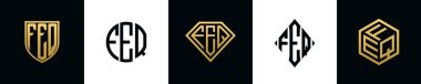 İlk harfler FEQ logosu Bundle dizayn ediyor. Bu koleksiyon kalkan, yuvarlak, elmas, dikdörtgen ve altıgen stil logoyla birleştirilmiştir. Vektör şablonu
