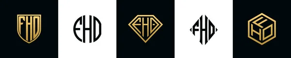 Początkowe Litery Logo Fho Projektuje Pakiet Kolekcja Zawiera Tarczę Okrągłe — Wektor stockowy