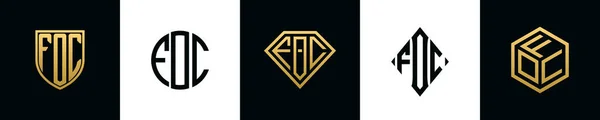 Initial Letters Foc Logo Designs Bundle Collection Incorporated Shield Diamond — 图库矢量图片