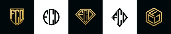 Initial Letters Fcd Logo Designs Bundle Collection Incorporated Shield Diamond — Vector de stock