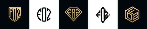 Initial Letters Foz Logo Designs Bundle Collection Incorporated Shield Diamond — Διανυσματικό Αρχείο