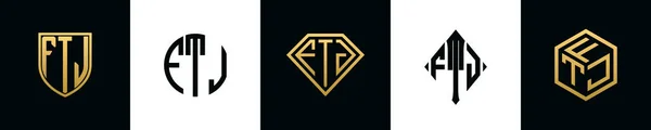 Initial Letters Ftj Logo Designs Bundle Collection Incorporated Shield Diamond — Vettoriale Stock