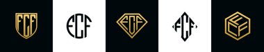İlk harfler FCF logosu Bundle dizayn eder. Bu koleksiyon kalkan, yuvarlak, elmas, dikdörtgen ve altıgen stil logoyla birleştirilmiştir. Vektör şablonu
