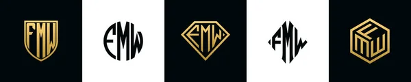 Initial Letters Fmw Logo Designs Bundle Collection Incorporated Shield Diamond — 图库矢量图片