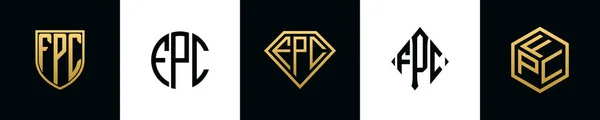 Initial Letters Fpc Logo Designs Bundle Collection Incorporated Shield Diamond — Vector de stock