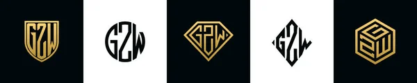 Αρχικά Γράμματα Gzw Λογότυπο Σχεδιάζει Bundle Αυτή Συλλογή Ενσωματώνεται Ασπίδα — Διανυσματικό Αρχείο