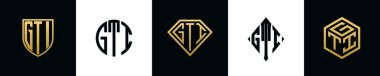 Initial letters GTI logo designs Bundle. This collection incorporated with shield, round, diamond, rectangle and hexagon style logo. Vector template