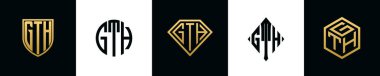 Initial letters GTH logo designs Bundle. This collection incorporated with shield, round, diamond, rectangle and hexagon style logo. Vector template