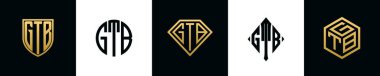Initial letters GTB logo designs Bundle. This collection incorporated with shield, round, diamond, rectangle and hexagon style logo. Vector template