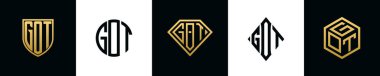 Initial letters GOT logo designs Bundle. This collection incorporated with shield, round, diamond, rectangle and hexagon style logo. Vector template