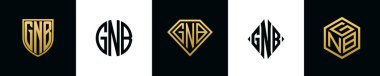 Initial letters GNB logo designs Bundle. This collection incorporated with shield, round, diamond, rectangle and hexagon style logo. Vector template