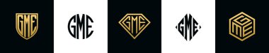 Initial letters GME logo designs Bundle. This collection incorporated with shield, round, diamond, rectangle and hexagon style logo. Vector template