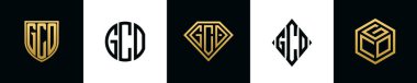 Initial letters GCO logo designs Bundle. This collection incorporated with shield, round, diamond, rectangle and hexagon style logo. Vector template