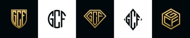 Initial letters GCF logo designs Bundle. This collection incorporated with shield, round, diamond, rectangle and hexagon style logo. Vector template