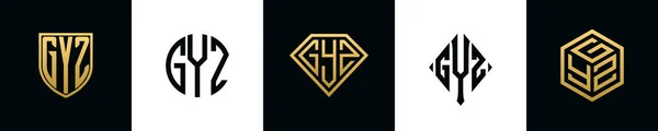 Initial Letters Gyz Logo Designs Bundle Collection Incorporated Shield Diamond — Vetor de Stock