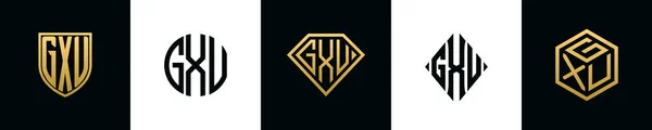 Initial Letters Gxu Logo Designs Bundle Collection Incorporated Shield Diamond — ストックベクタ