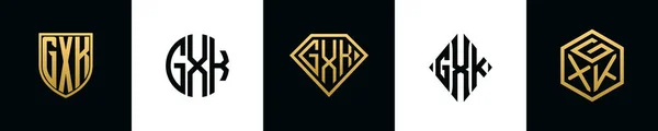 Initial Letters Gxk Logo Designs Bundle Collection Incorporated Shield Diamond — Vetor de Stock