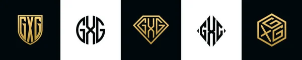 Initial Letters Gxg Logo Designs Bundle Collection Incorporated Shield Diamond — Vetor de Stock