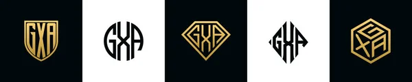Initial Letters Gxa Logo Designs Bundle Collection Incorporated Shield Diamond — 스톡 벡터