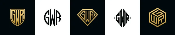 Initial Letters Gwr Logo Designs Bundle Collection Incorporated Shield Diamond — Stok Vektör