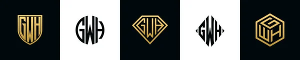 Початкові Букви Gwh Логотип Bundle Колекція Включала Себе Щит Круглий — стоковий вектор
