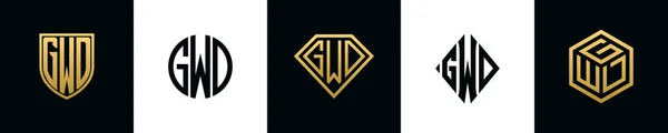 Initial Letters Gwd Logo Designs Bundle Collection Incorporated Shield Diamond — ストックベクタ