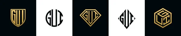 Initial Letters Gui Logo Designs Bundle Collection Incorporated Shield Diamond — Vector de stock