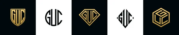 Initial Letters Guc Logo Designs Bundle Collection Incorporated Shield Diamond — Vetor de Stock