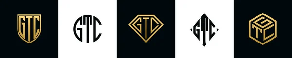 Initial Letters Gtc Logo Designs Bundle Collection Incorporated Shield Diamond — ストックベクタ