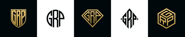 Initial Letters Grp Logo Designs Bundle Collection Incorporated Shield Diamond — Vetor de Stock
