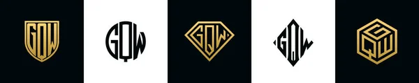 Initial Letters Gqw Logo Designs Bundle Collection Incorporated Shield Diamond — Stok Vektör