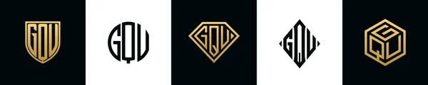 Initial Letters Gqu Logo Designs Bundle Collection Incorporated Shield Diamond — Vetor de Stock