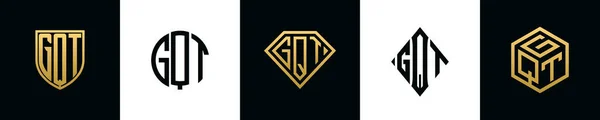 Initial Letters Gqt Logo Designs Bundle Collection Incorporated Shield Diamond — 스톡 벡터
