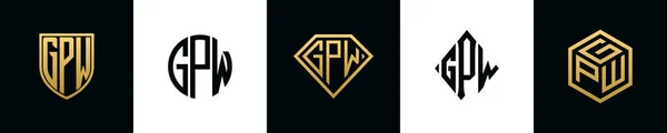 Початкові Букви Gpw Логотип Bundle Колекція Включала Себе Щит Круглий — стоковий вектор