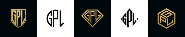 Initial Letters Gpl Logo Designs Bundle Collection Incorporated Shield Diamond — ストックベクタ