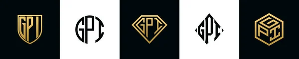 Initial Letters Gpi Logo Designs Bundle Collection Incorporated Shield Diamond — 스톡 벡터