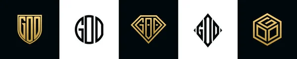 Initial Letters Goo Logo Designs Bundle Collection Incorporated Shield Diamond — Stok Vektör