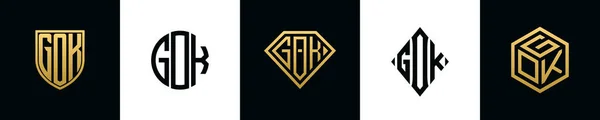 Initial Letters Gok Logo Designs Bundle Collection Incorporated Shield Diamond — Vetor de Stock