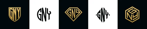 Initial Letters Gny Logo Designs Bundle Collection Incorporated Shield Diamond — Vetor de Stock