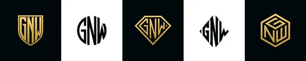 Початкові Букви Gnw Логотип Bundle Колекція Включала Себе Щит Круглий — стоковий вектор