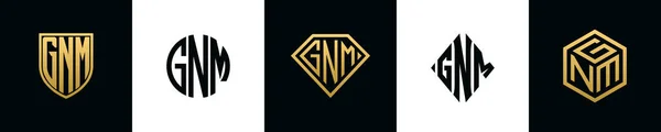 Initial Letters Gnm Logo Designs Bundle Collection Incorporated Shield Diamond — 스톡 벡터