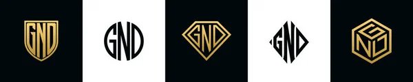 Початкові Букви Gnd Логотип Bundle Колекція Включала Себе Щит Круглий — стоковий вектор