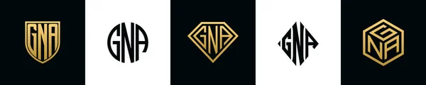 Initial Letters Gna Logo Designs Bundle Collection Incorporated Shield Diamond — Vetor de Stock