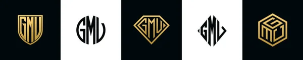 Initial Letters Gmv Logo Designs Bundle Collection Incorporated Shield Diamond — ストックベクタ