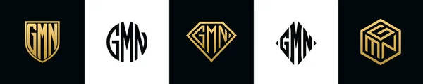 Початкові Букви Gmn Логотип Bundle Колекція Включала Себе Щит Круглий — стоковий вектор
