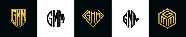 Initial Letters Gmm Logo Designs Bundle Collection Incorporated Shield Diamond — Stock Vector