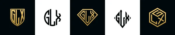 Initial Letters Glx Logo Designs Bundle Collection Incorporated Shield Diamond — Vector de stock